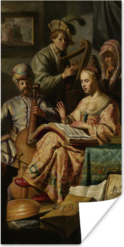MuchoWow Poster Die musizierende Gesellschaft - Rembrandt van Rijn 40x80 cm - Dekoration