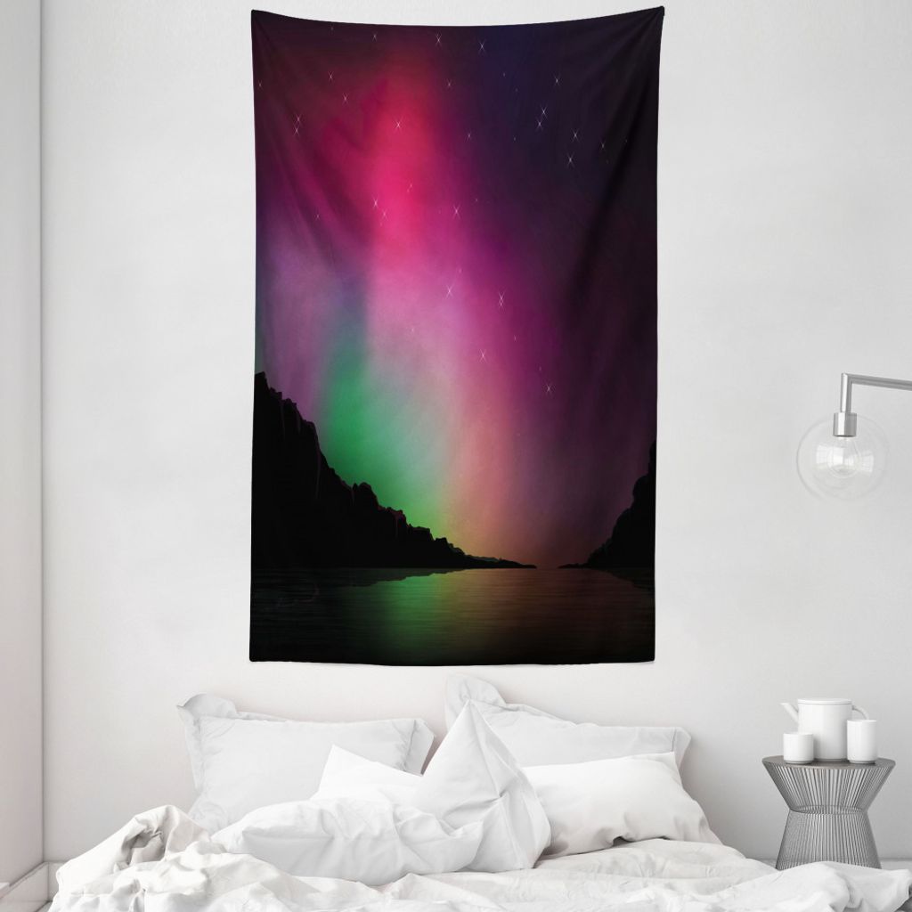 ABAKUHAUS Nordlicht Wandteppich und Tagesdecke, natürliche Vorkommen aus Weiches Mikrofaser Stoff Waschbar ohne Verblassen Digitaldruck, 140 x 230...