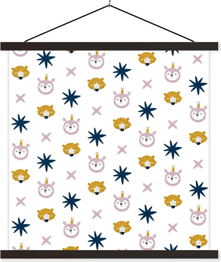 MuchoWow Textilposter Tiere - Muster - Formen 90x90 cm mit schwarzem Rahmen - Magnetisches