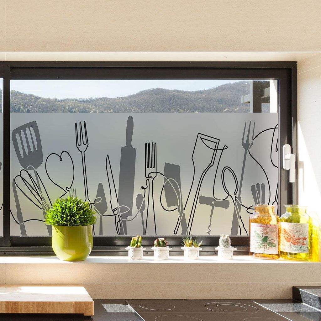Sichtschutzfolie für Fenster – Küchenutensilien – Aufkleber für Fenster und Duschtüren – 40 x 200 cm