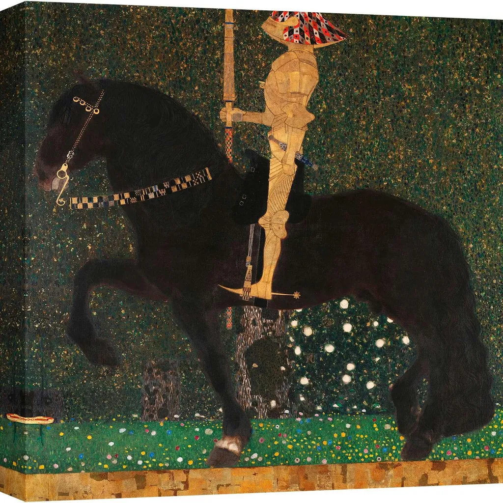 Décoration Murale Salon Klimt Chevalier d'Or Toile 40x40 Art Classique