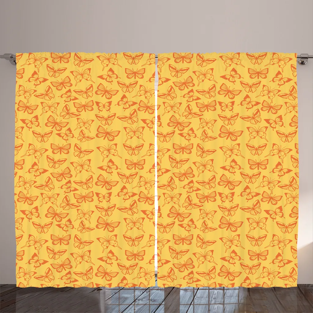 Grand Rideau Tamisant Papillon Mandarine 280x225cm Anti-Vis-à-Vis
