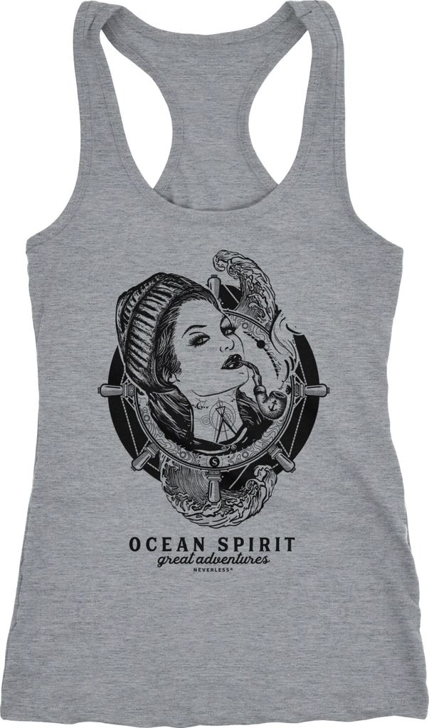 Damen Tank-Top Woman Sailor Captain Pin-Up Kapitän Racerback Neverless grau M