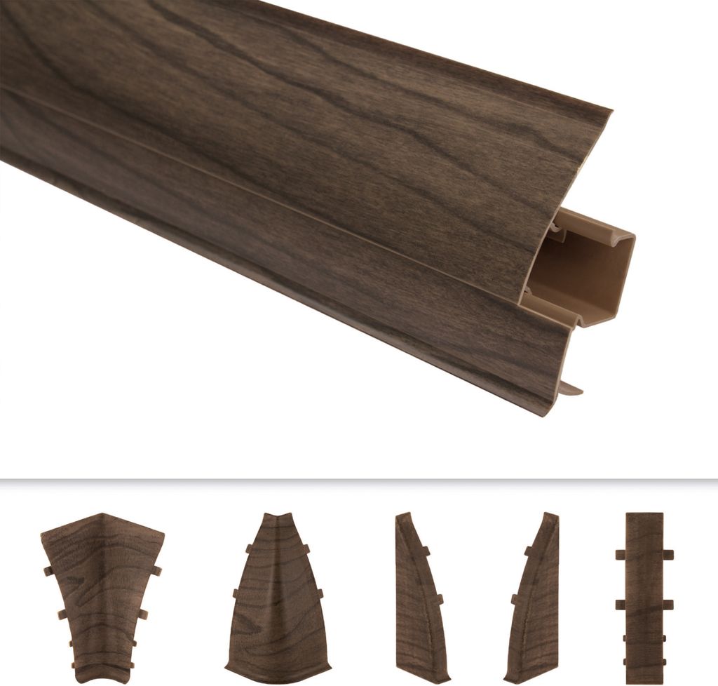 LEMAL Sockelleisten und Zubehör - PVC Fußleisten 60x26mm mit Kabelkanal - (1 Endkappe links, EKL.8605 Holzoptik Nussbaum hell) Boden Vinylboden H...