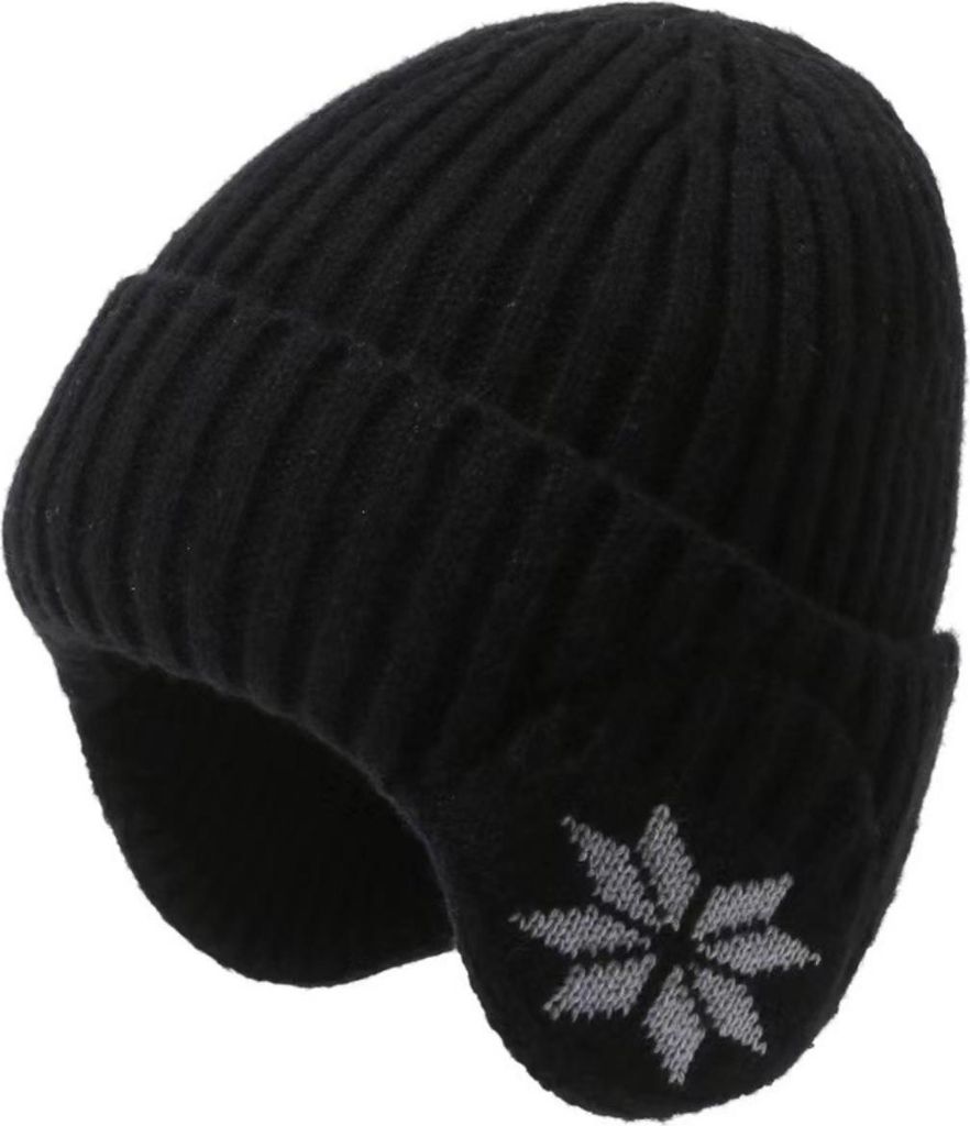 INF Winter Strickmütze mit Halswärmer Set - Ohrenschutz Mütze für Herren Schwarz