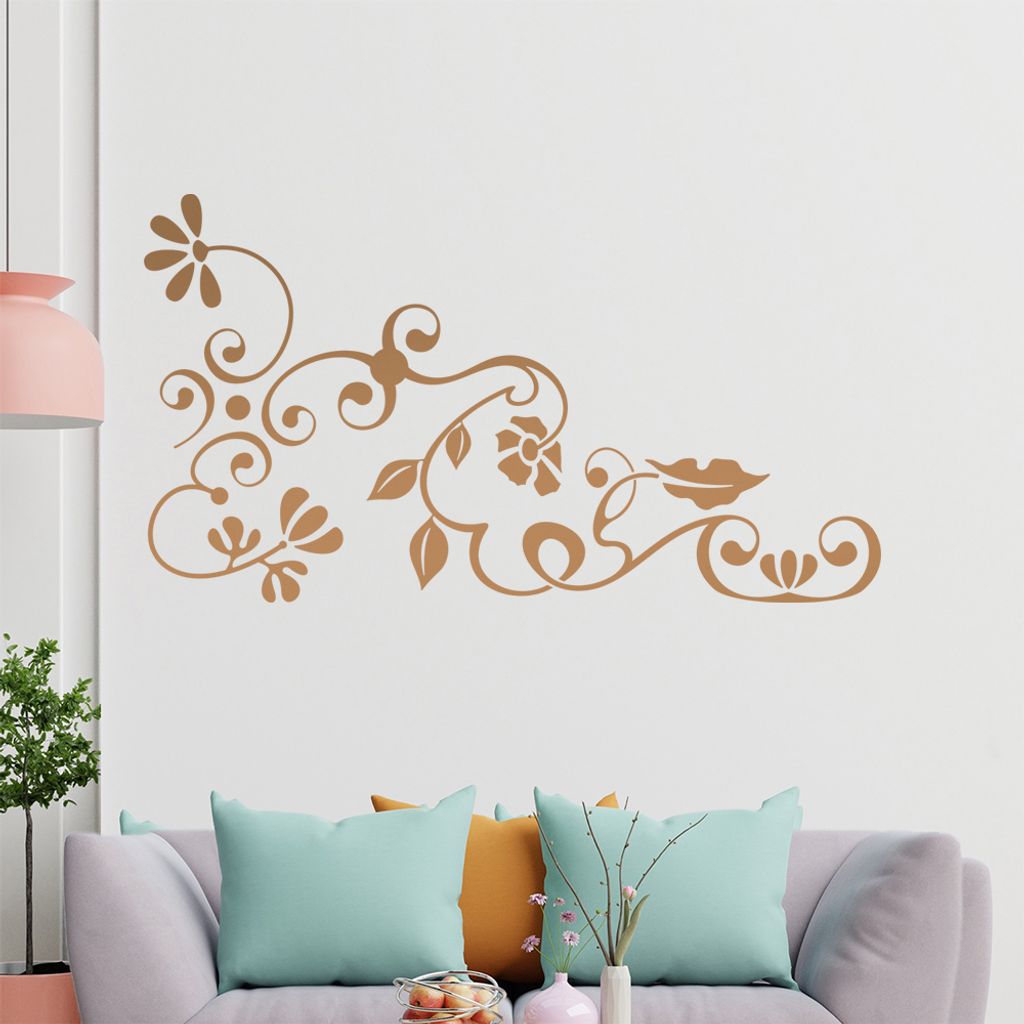 Eckeornament -Blüten - Tribal Wandtattoo in 6 Größen - Wandaufkleber Wall Sticker - Dekoration, Küche, Wohnzimmer, Schlafzimmer, Badezimmer