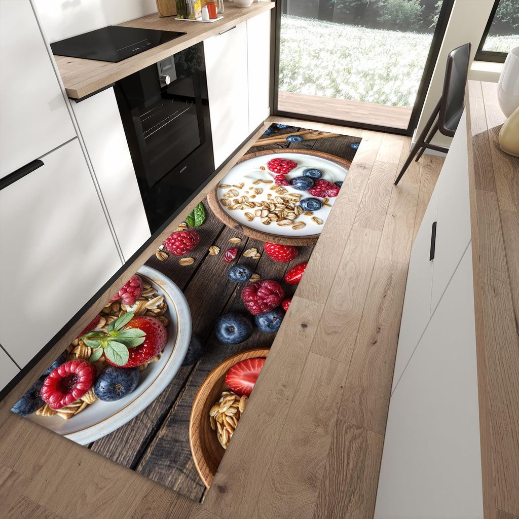 Küchenteppich 80x280cm rutschfest & abwischbar PVC Läufer - Beeriges Müsli