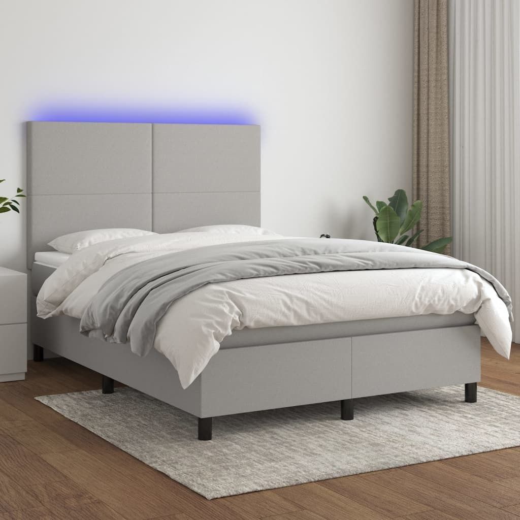 "Rabatt" Boxspringbett mit Matratze - 2 Personen - Strapazierfähiger Stoff - & LED Hellgrau 140x200 cm Stoff - Klassische Betten CC6080