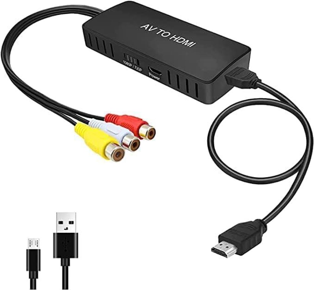 RCA zu HDMI Konverter, AV zu HDMI Adapter, Composite Adapter 1080P, PAL/NTSC Kompatibel Mit WII/WII U/PS One/PS2/PS3/STB/Xbox/VHS/VCR/Blue-Ray DVD
