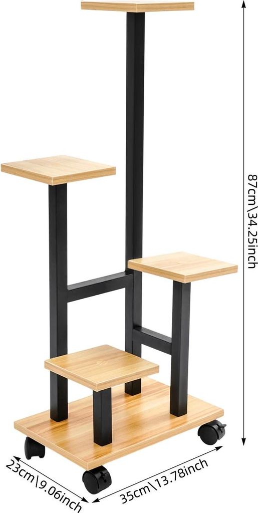 Pflanzenregal - 5-stöckiger Pflanzenständer - Mit Universalrollen - 35 x 23 x 87 cm - Montage - Khaki