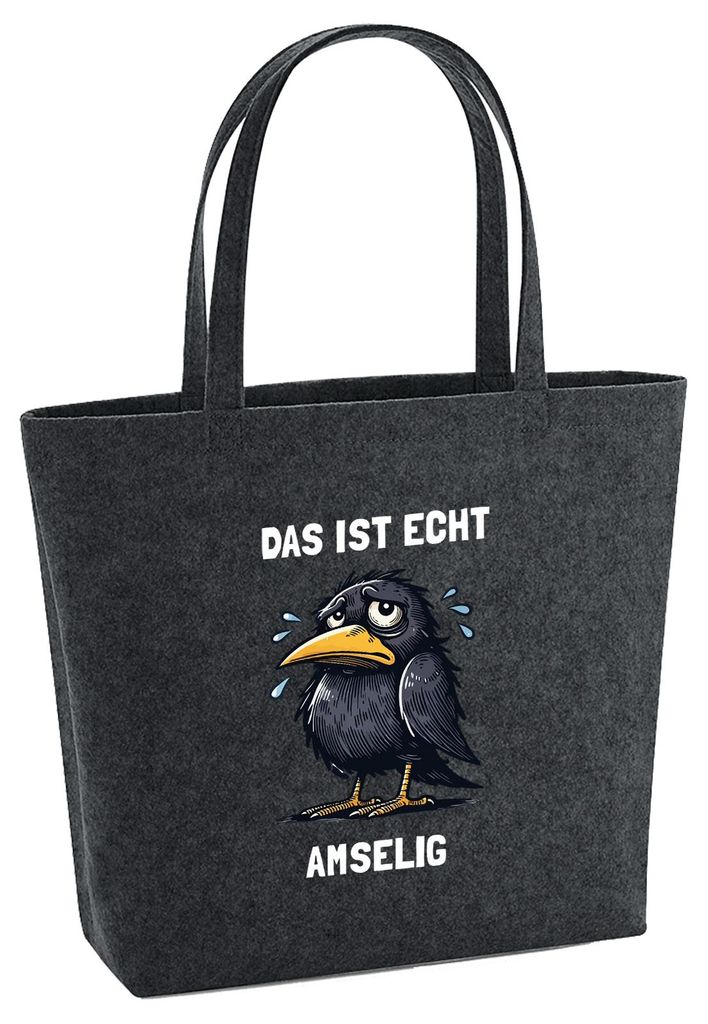 Huuraa Filzshopper Das ist echt Amselig Amsel Meme 22 Liter Charcoal Melange Filztasche Geschenkidee