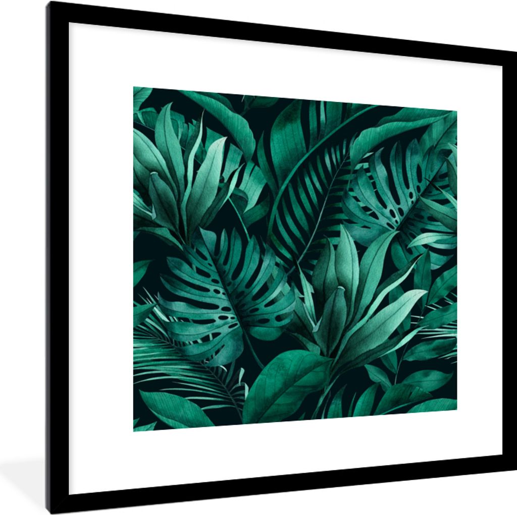 MuchoWow MuchoWow Gerahmtes Poster Dschungel - Pflanzen - Blatt - Junge - Mädchen - Kind 40x40 cm - Poster mit zchwarzem Bilderrahmen - Poster...