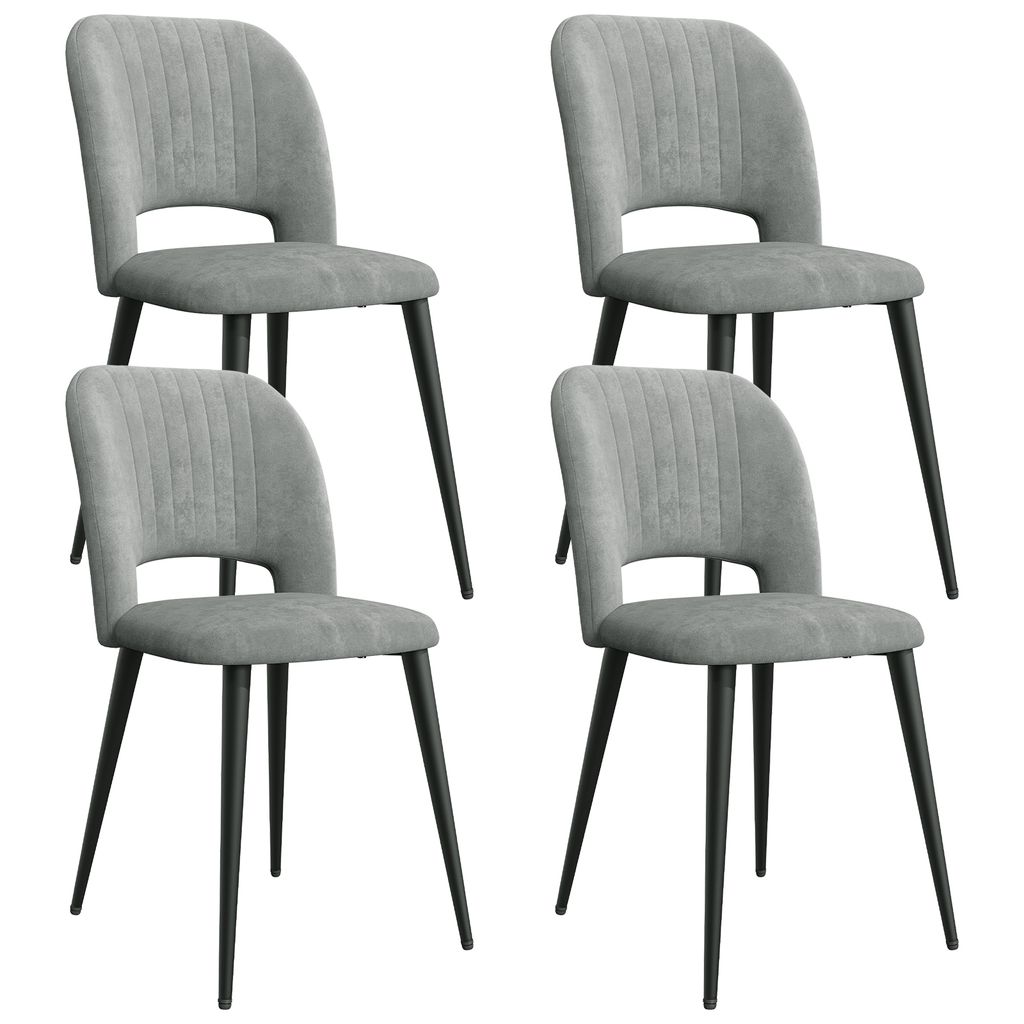 4er Set Esszimmerstuhl Küchenstuhl Polsterstuhl mit Rückenlehne, Sitzbezug aus Samt,Metallbeinen,für Küche/Wohnzimmer 48x45x85cm Grau