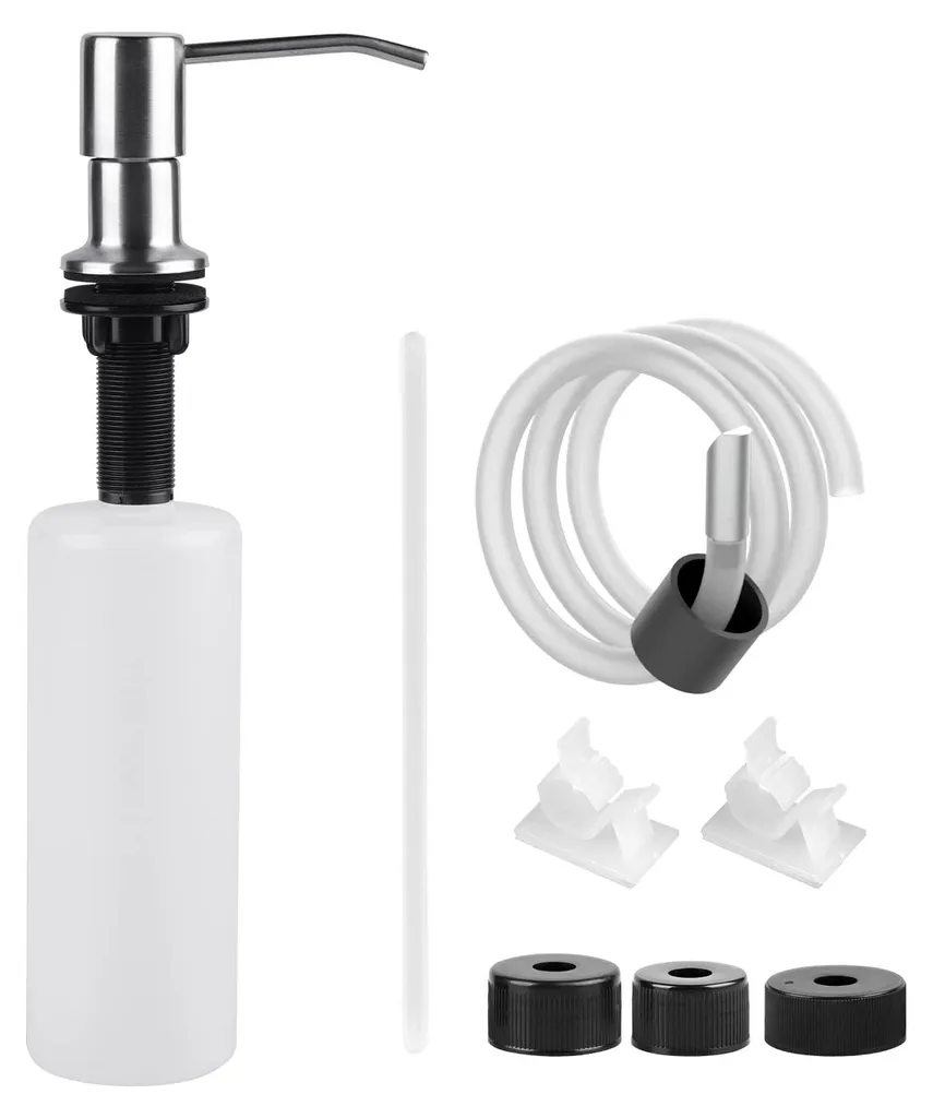 Distributeur de savon encastrable 500ml avec tuyau silicone 1m Argent