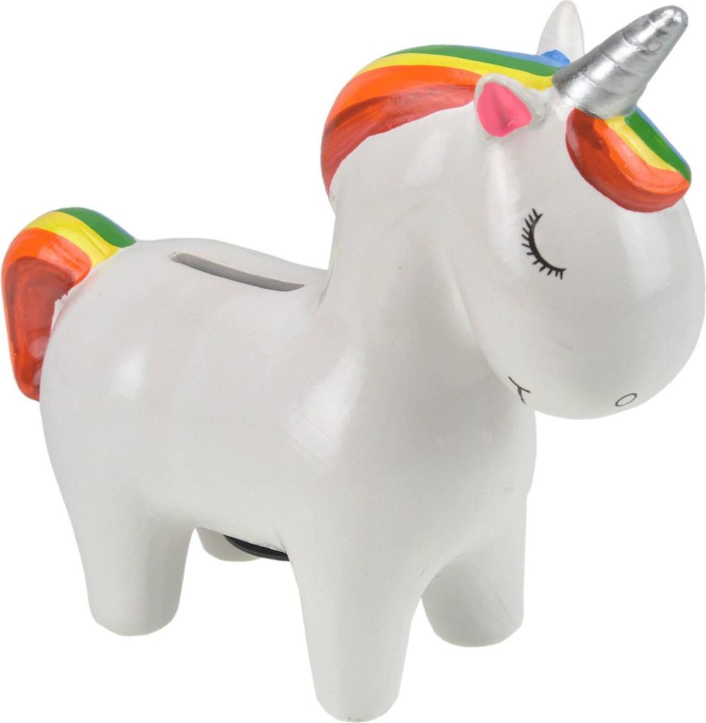 Einhorn Spardose weiß mit Schlüssel Keramik Sparschwein Produktbild 