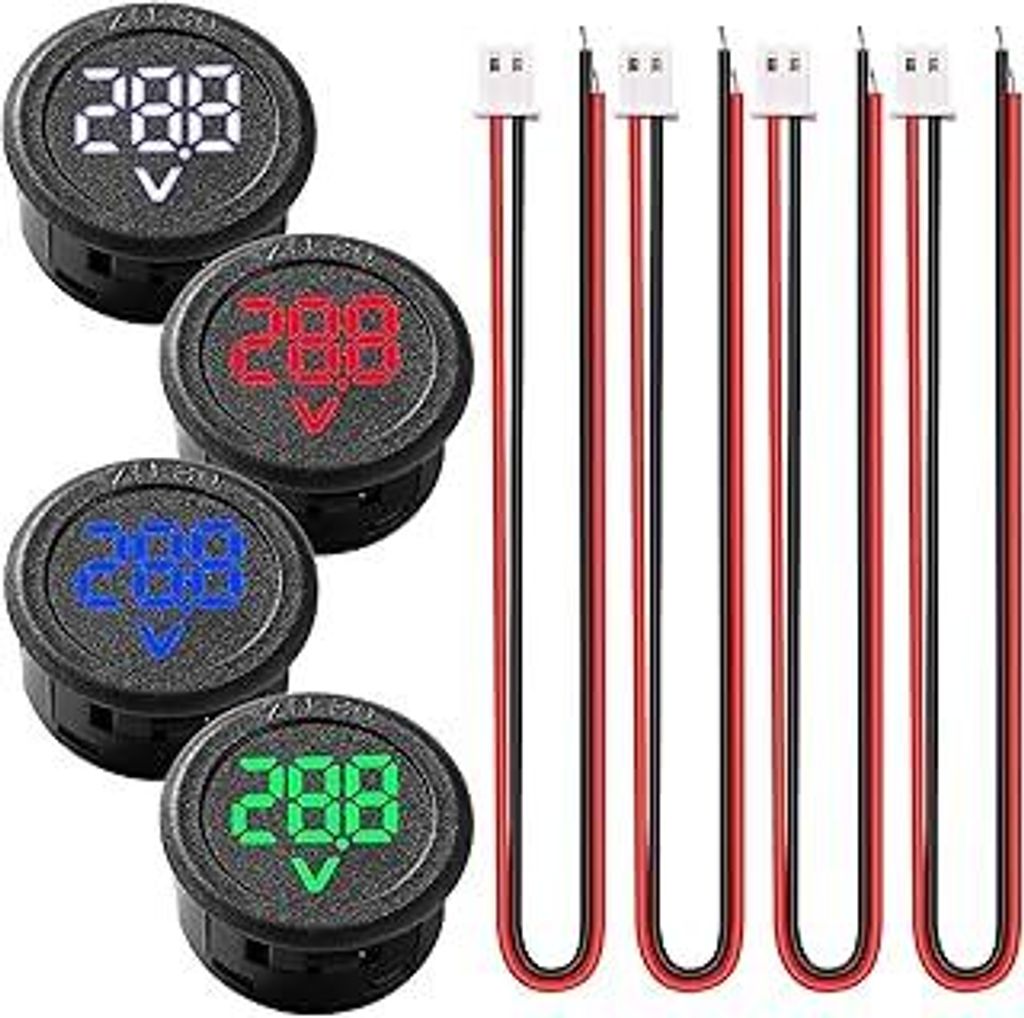 VooGenzek 4 Stücke DC 5-100V DC Digital Voltmeter, 2 Drähte Spannungsmesser 3-Digit LED Anzeige, mit Anti Konnection Schutz, für Autos Fahrzeuge...