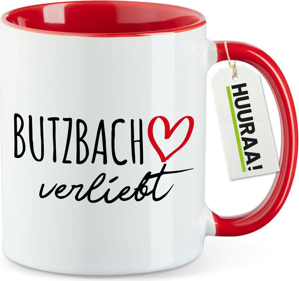 Huuraa Kaffeetasse Butzbach verliebt 330ml Rot Keramik Kaffeebecher Geschenkidee