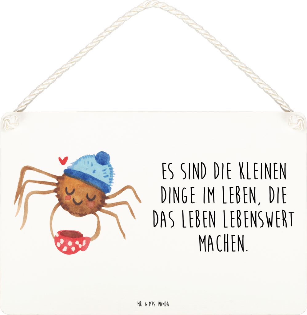 Mr. & Mrs. Panda Schild Spinne Agathe Kaffee DIN A6 - Weiß - Geschenk, Weiser Spruch, Morgenmuffel, kleine aufmerksamkeit, wandtafel, Morgen, holz...