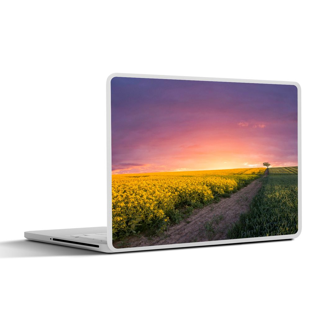 MuchoWow Laptop Aufkleber Sticker Cover Blumen - Straße - Himmel - Gelb - Lila - Sonnenuntergang - Natur 40x30 cm - Laptop Dekoration - Selbstkl...
