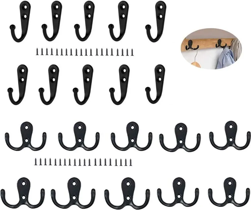 Set 20 Ganci Appendiabiti Neri: 10 Doppi e 10 Singoli in Metallo Retro