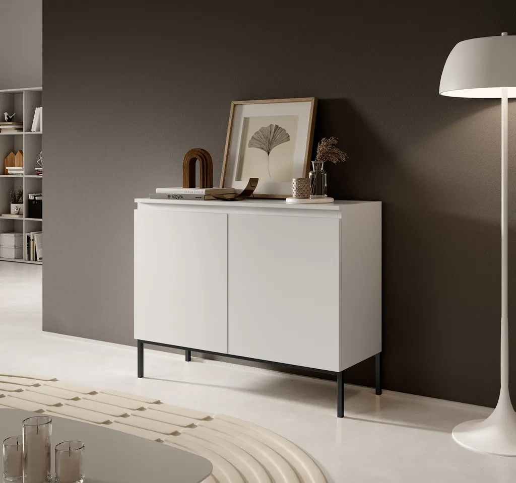 Meuble de Rangement Salon 100 cm Blanc et Noir Bemmi - Commode Moderne