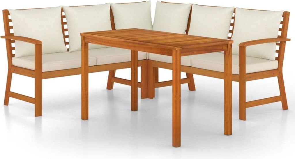 4-tlg. Garten-Essgruppe mit Kissen Massivholz Akazie