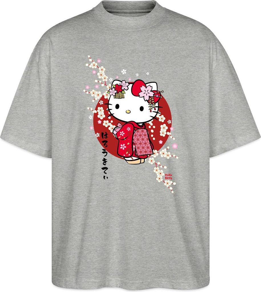 Spreadshirt Hello Kitty Japan Kimono Kirschblüten Oversize Uni T-Shirt, XXL, Grau meliert