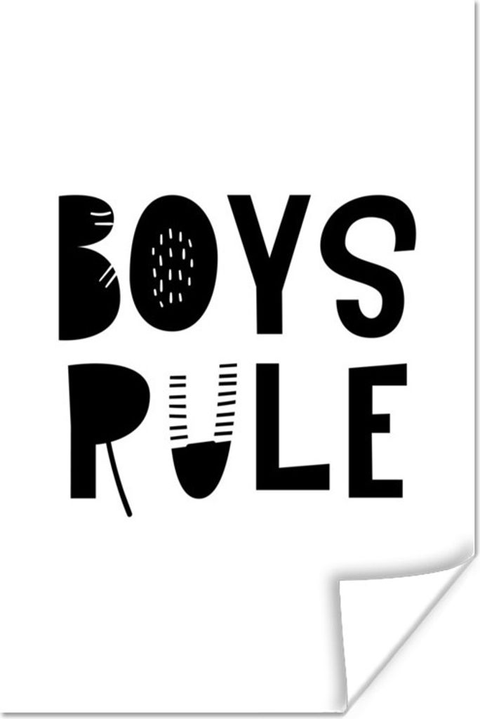 MuchoWow Poster Illustration für Kinder mit dem Zitat "Boys rule" auf weißem Hintergrund 120x180 cm - Kunstposter
