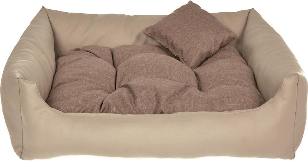 Hundebett Kunstleder Beige M 70x55 cm Hundekissen Hundesofa Katzenbett Hundekorb Bett Katzensofa Mayaadi Home