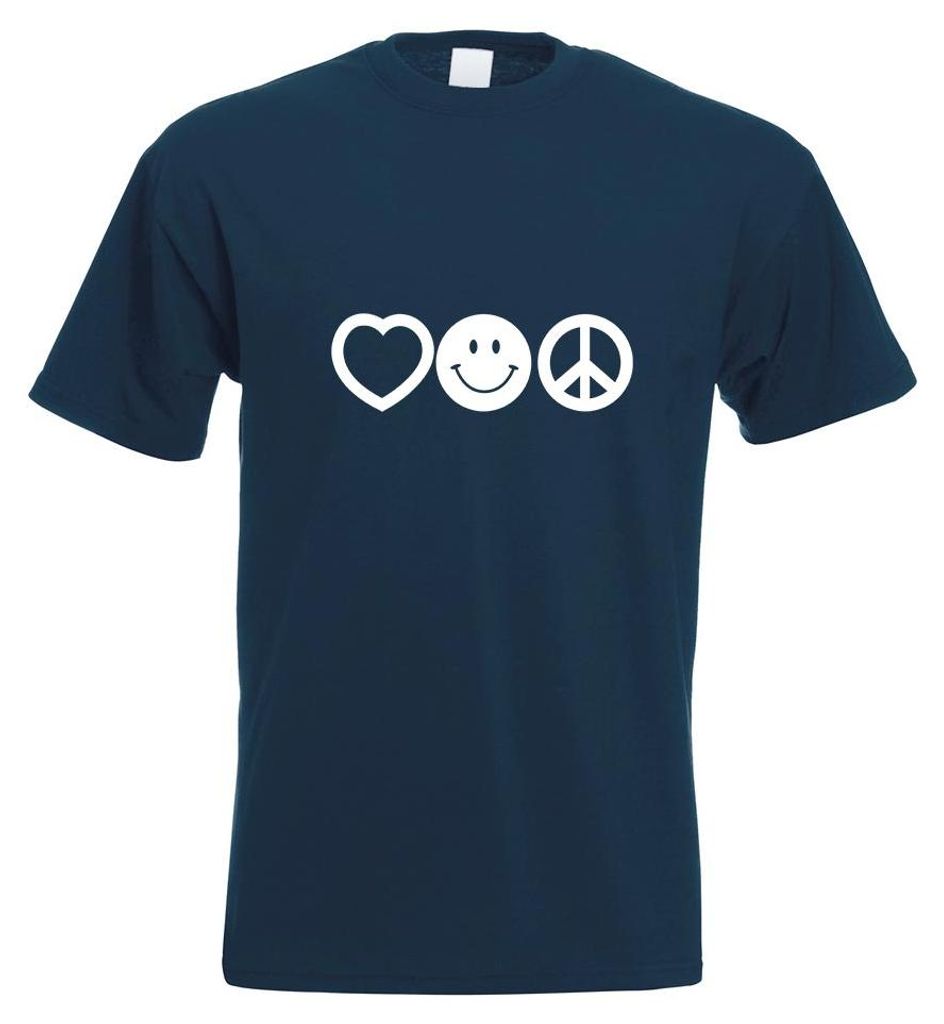 Kiwistar - T-Shirt - Navy - Love Happy Peace - Liebe Glück Motiv Bedruckt Funshirt Design Print - mit Motiv Bedruckt - Funshirt Design - Sport - F...