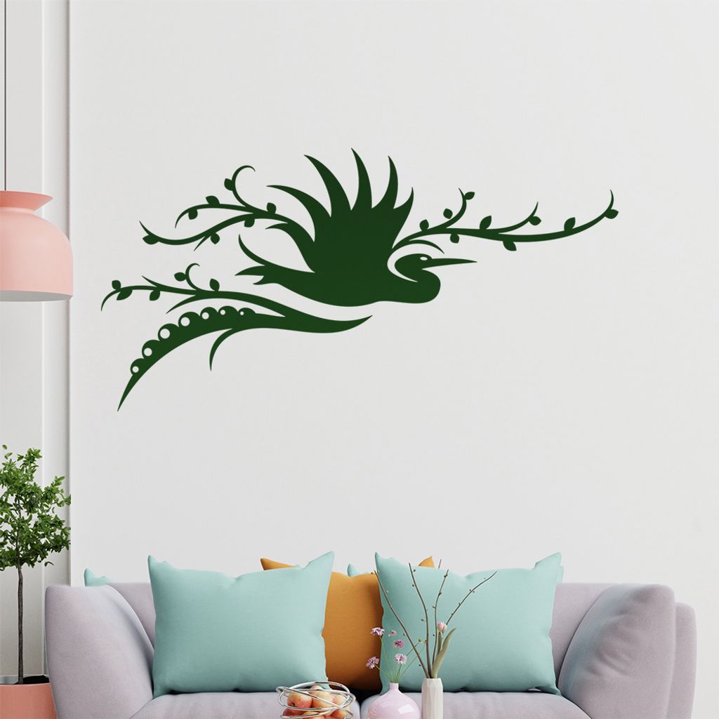 Storch Ranke Blüte Wandtattoo in 6 Größen - Wandaufkleber Wall Sticker - Dekoration, Küche, Wohnzimmer, Schlafzimmer, Badezimmer