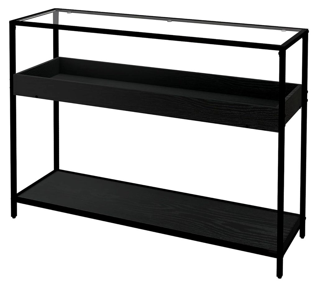 Konsolentisch, Flurtisch mit 2 Regalen, Hartglasplatte, 100 x 30 x 78 cm, Beistelltisch, Sofatisch, für Flur, kleinen Raum, Eingang, Wohnzimmer, S...