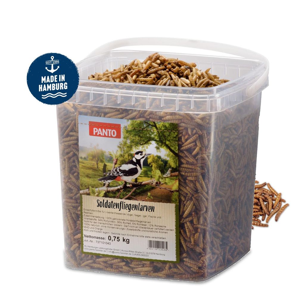 PANTO Soldatenfliegenlarven 750g - Wildvogelfutter, Proteinfutter für Vögel, Reptilien, Fische