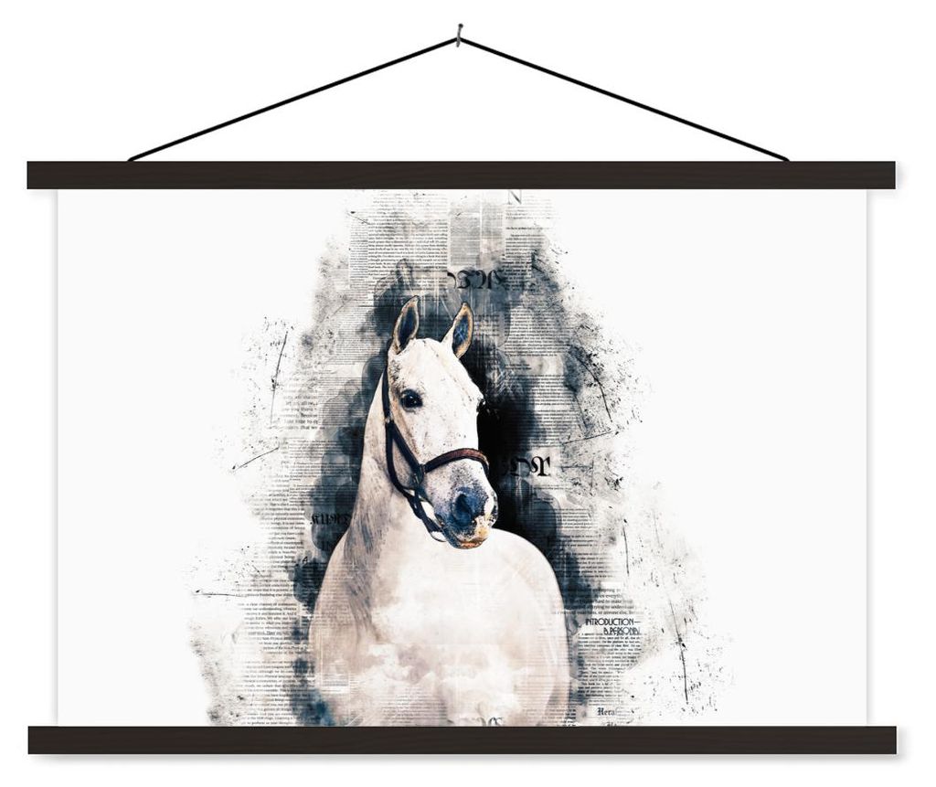 MuchoWow Textilposter Pferd - Halfter - Zeitung - Mädchen - Kinder - Mädchen 120x80 cm mit schwarzem Rahmen - Wanddeko