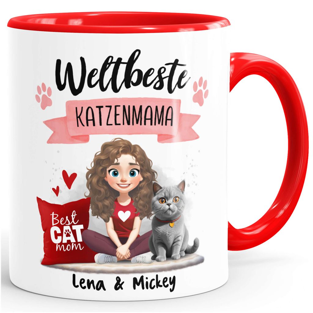 Tasse Katzenmama Sprüche | Figuren Katzen Namen anpassbar | personalisierte Katzentasse Geschenkidee Katzenbesitzer Frau SpecialMe