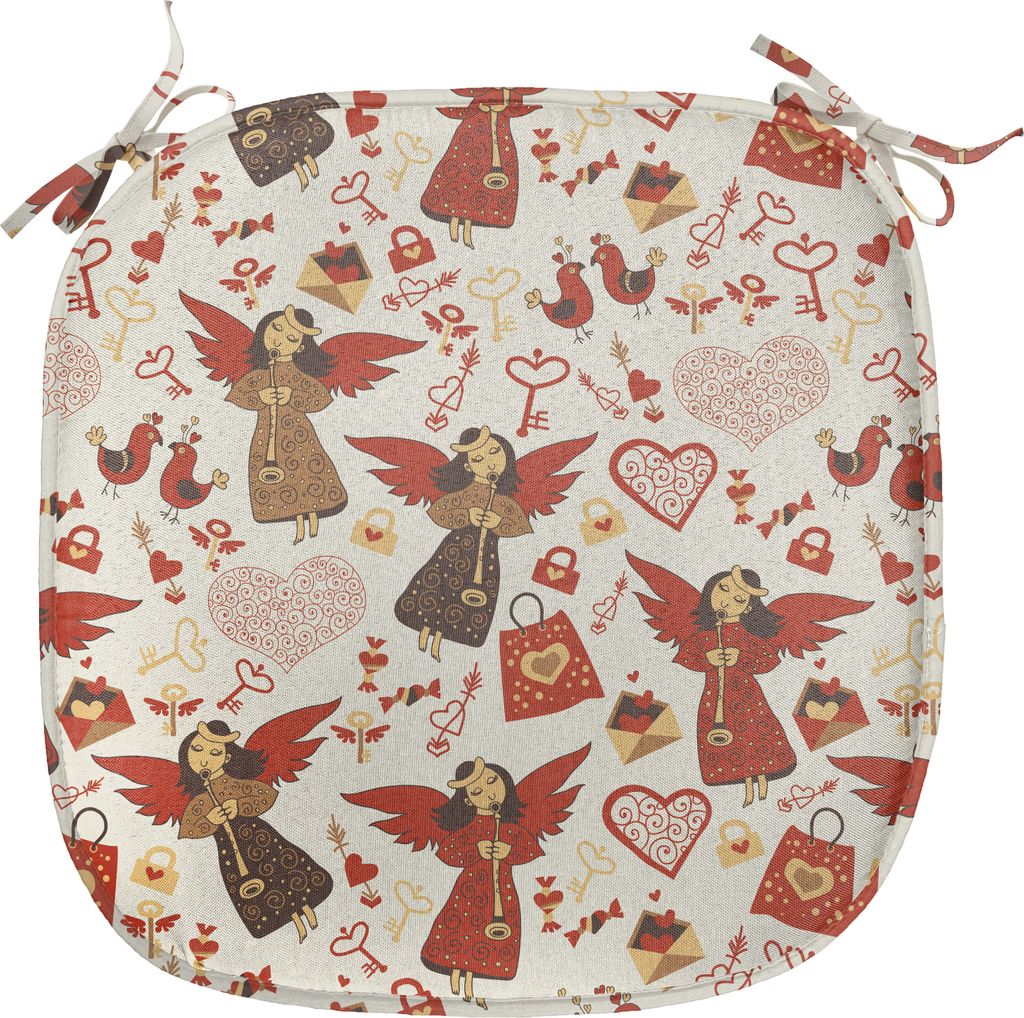 ABAKUHAUS Engel Polster für Esszimmerstühle, Medieval Valentine Themed, Dekoratives wasserfestes Kissen mit Riemen für Küchensitze, 40 cm x 40 ...