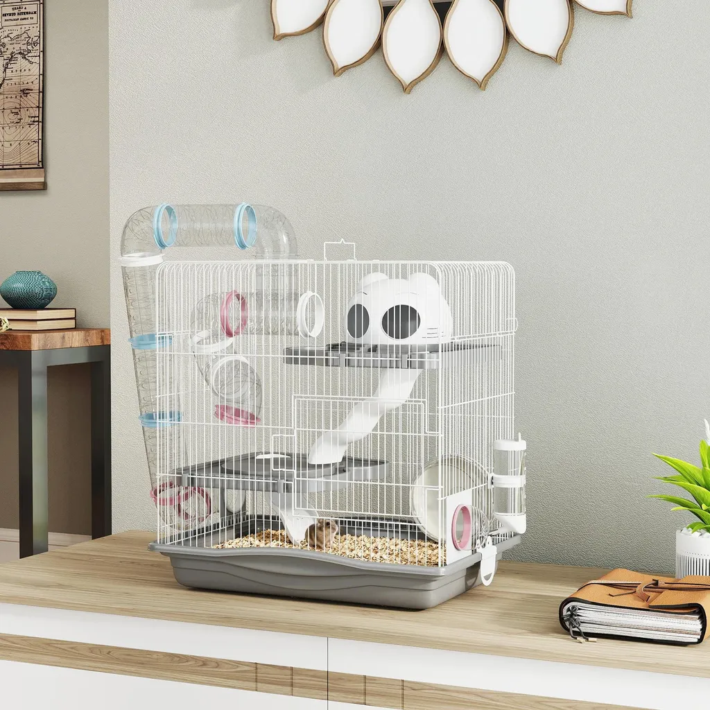 Cage pour hamster 45x30x45 cm avec tunnel et roue - Modèle Gris Anthracite - 7
