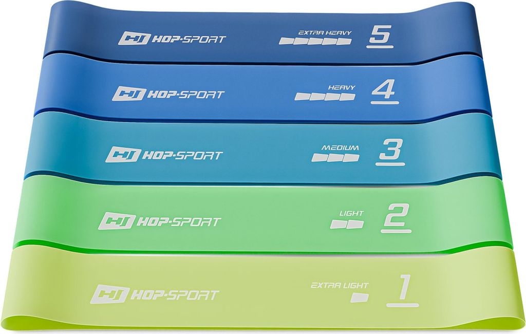 Hop-Sport Fitnessbänder Widerstandsbänder aus Latex – Resistance Bands mit fünf verschiedenen Widerstandsstufen