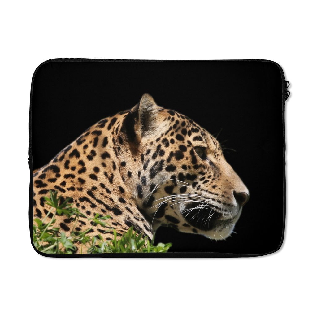MuchoWow Laptop Hülle 17 Zoll Laptoptasche Jaguar - Schwarz - Pflanzen - Zipper - Schutzabdeckung