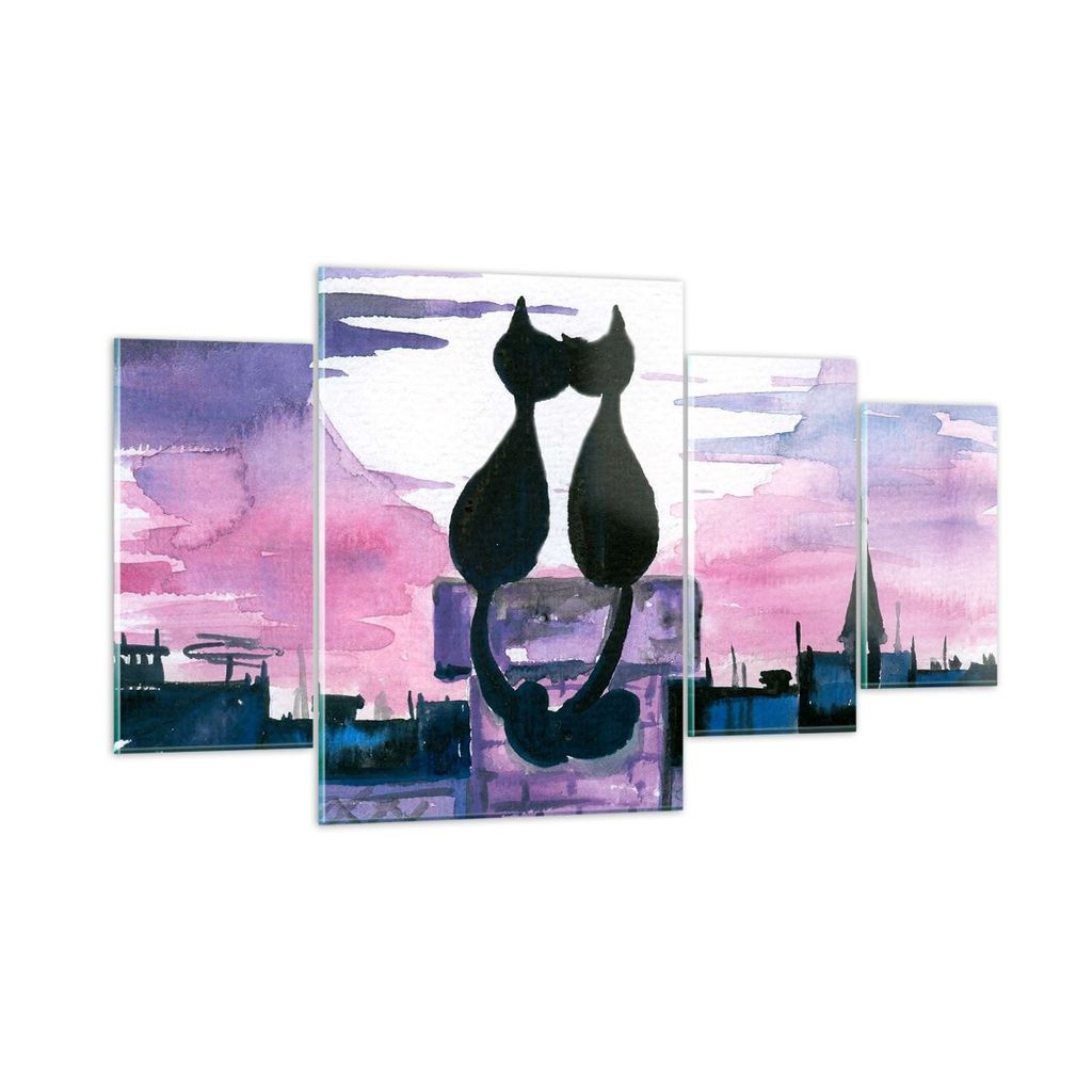 Bilder auf glas - Katzen Dach Liebe Tier - 160x90cm - Glasbilder - Wandbilder - Kunstdruck - zum Aufhängen bereit - Wanddekoration aus Glas - Glas...