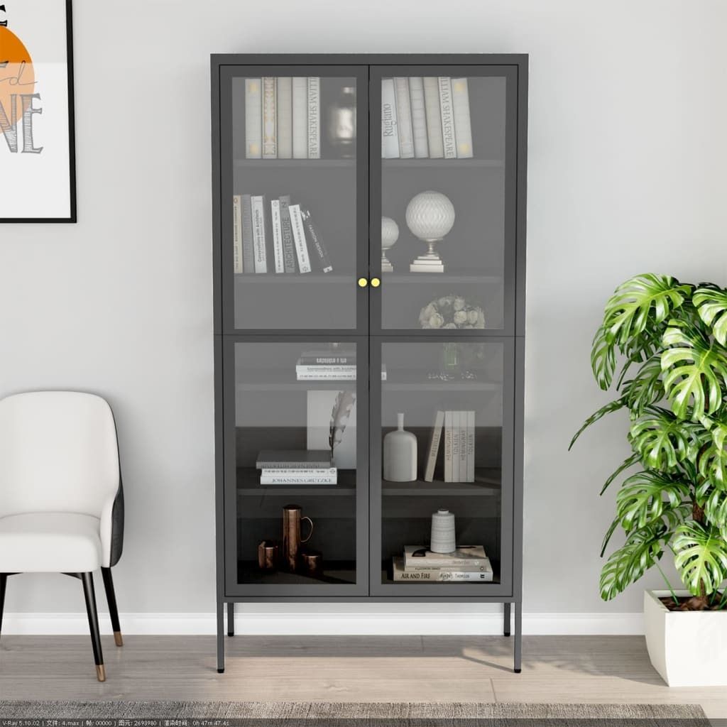 " " Vitrine Anthrazit 90x40x180 cm Stahl und Gehärtetes Glas NeuMöbel 6017043