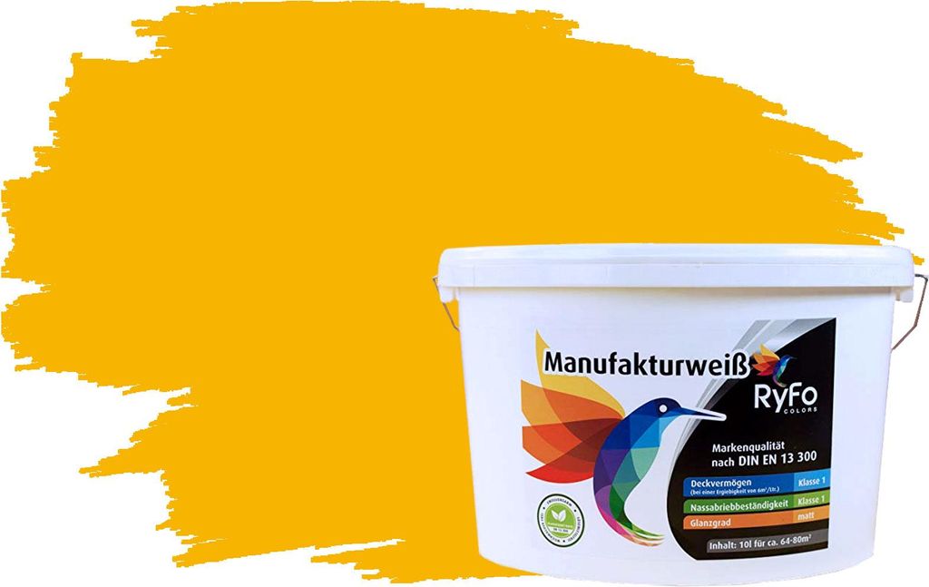 RyFo Colors Bunte Wandfarbe Manufakturweiß Rapsgelb 10l - weitere Gelb Farbtöne und Größen erhältlich, Deckkraft Klasse 1, Nassabrieb Klasse 1