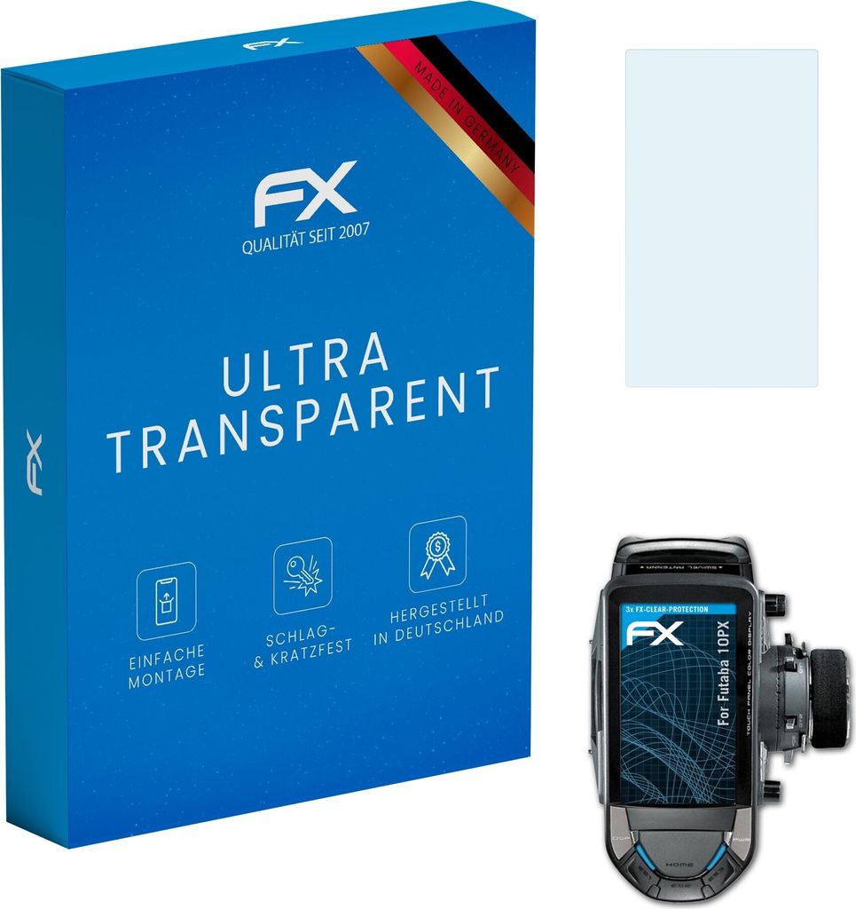 atFoliX FX-Clear 3x Schutzfolie kompatibel mit Futaba 10PX Displayschutzfolie