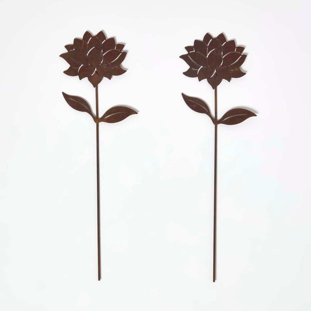 HOMESCAPES Gartenstecker Rost – Dahlien Gartendeko 2er-Set