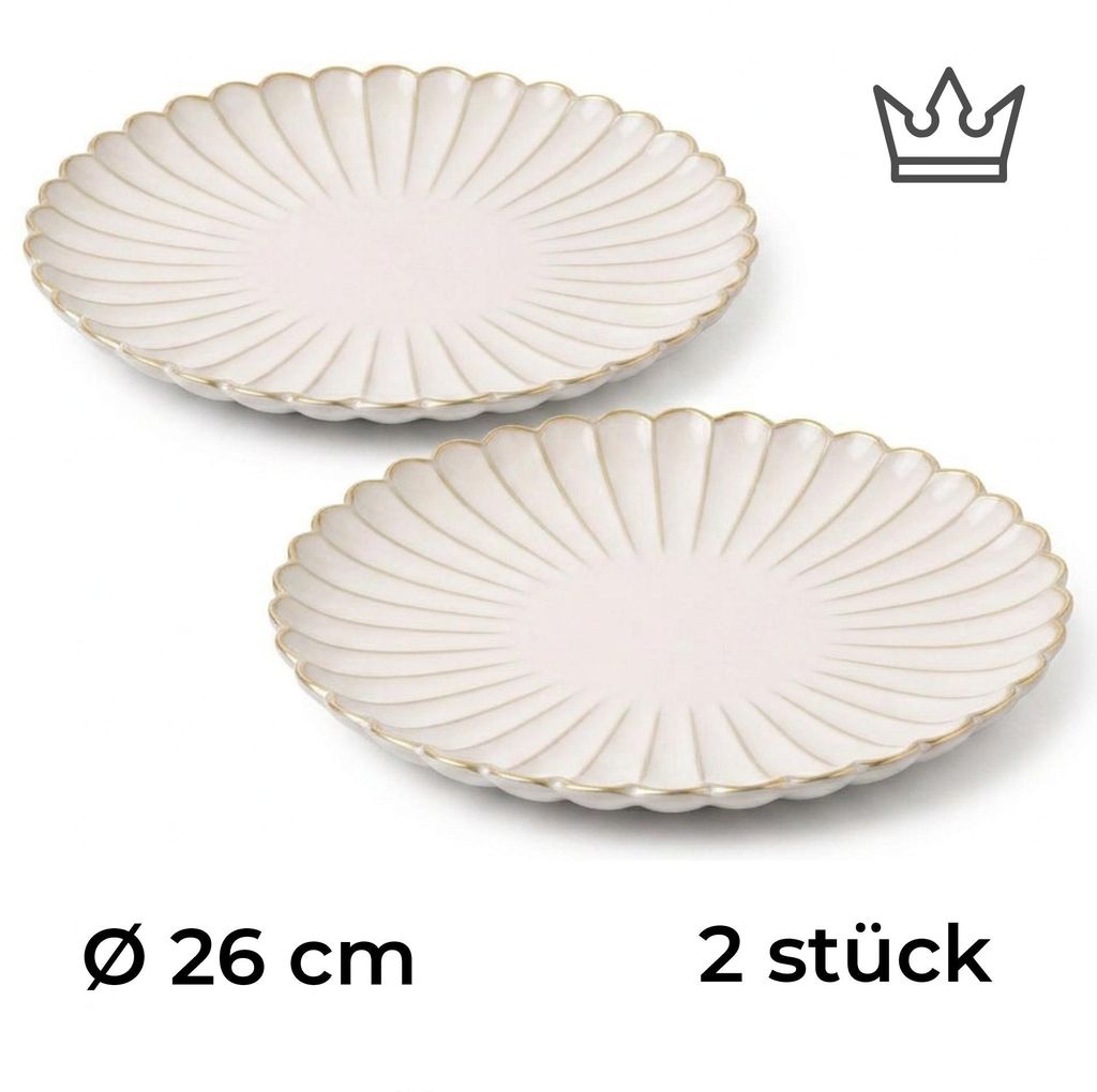 2er-Set Premium Porzellan Speiseteller Ø26 cm – Elegantes Wellendesign mit edlem Goldrand