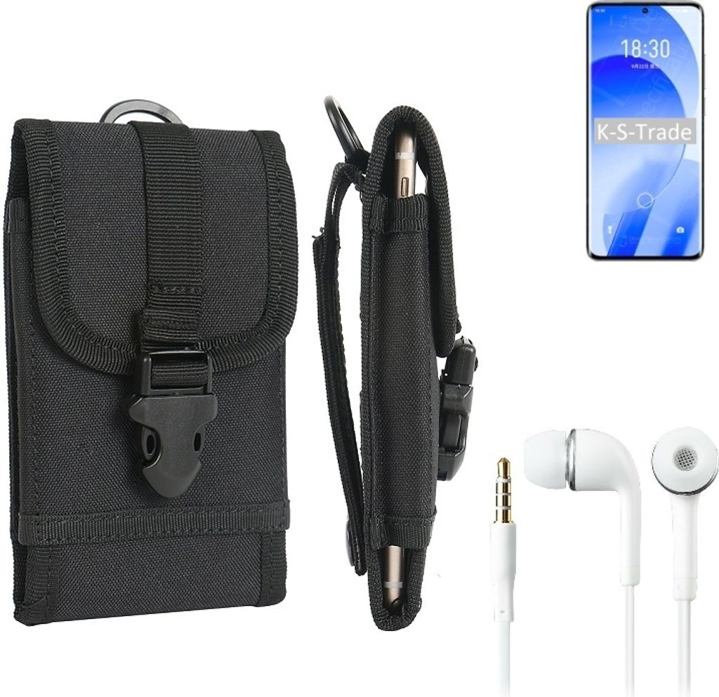 K-S-Trade Holster Schutz Hülle kompatibel mit Meizu 18s Gürteltasche Handy Hülle Tasche outdoor Seitentasche schwarz 1x + Kopfhörer