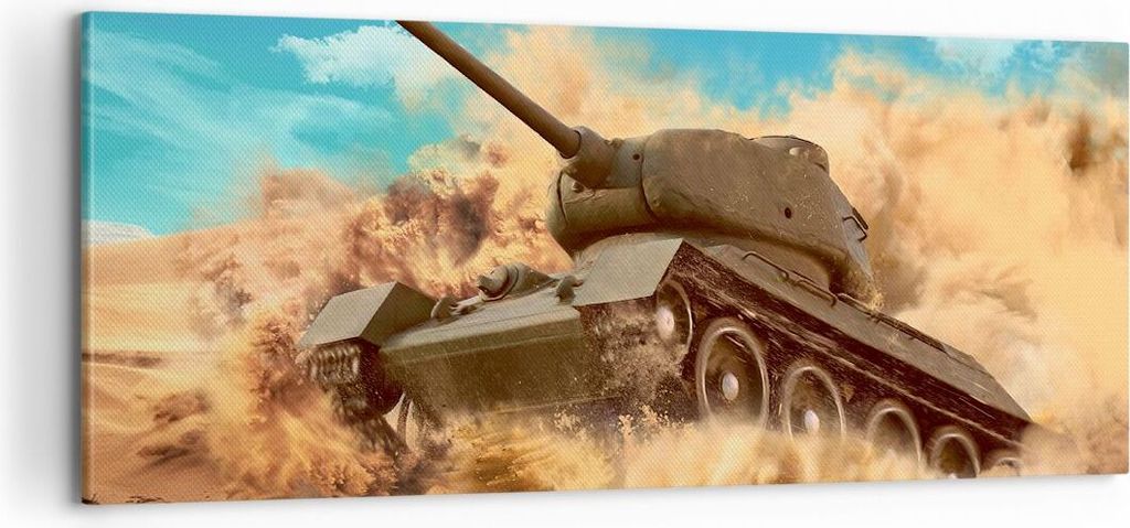 Bild auf Leinwand - Leinwandbild - Panzer Poligon Feld - 100x40cm - Wand Bild - Wanddeko - Leinwanddruck - Bilder - Kunstdruck - Wanddekoration - L...