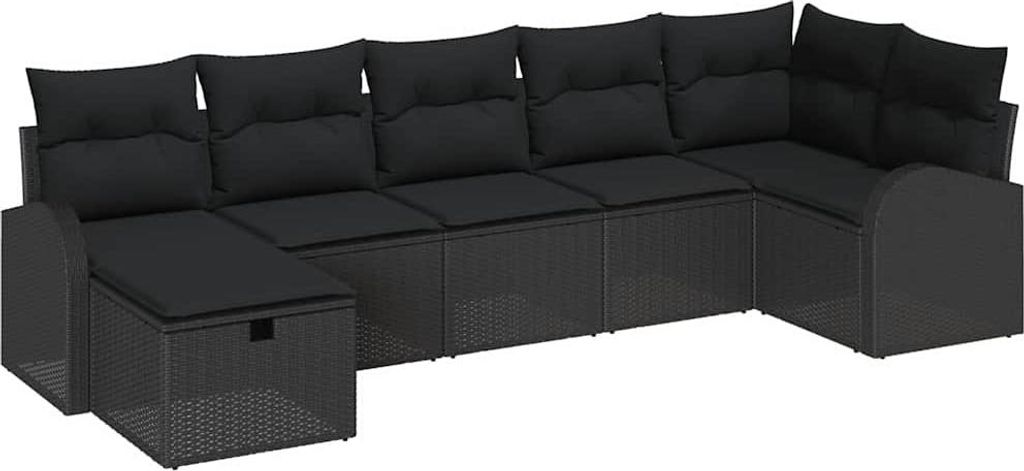 vidaXL Gartensofa-set mit Kissen 7 pcs Schwarz Poly-Rattan