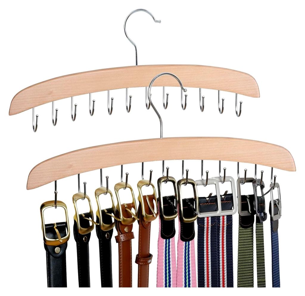 Gürtelaufhänger für den Schrank, hölzerner Gürtelhalter mit 12 drehbaren Haken, platzsparendes Gürtelregal, Organizer für Gürtel, Krawatten...