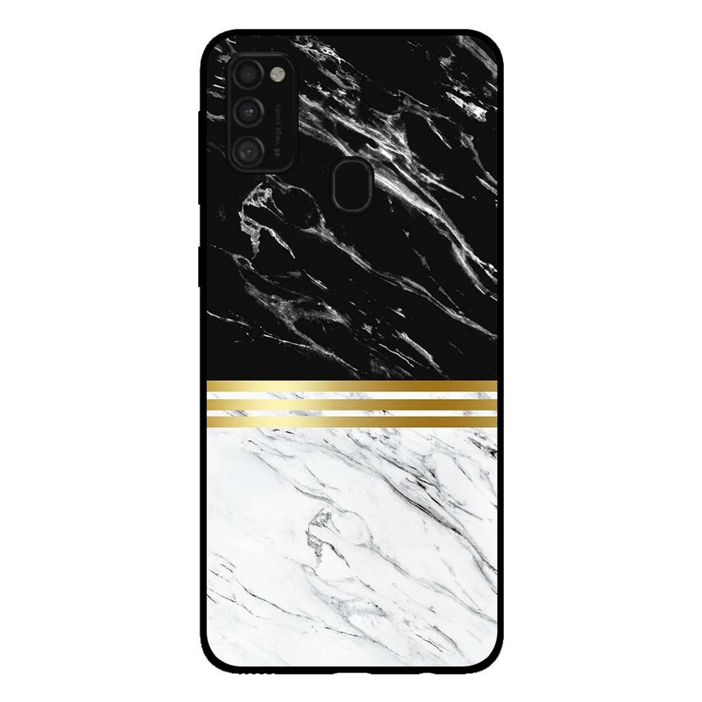Smartphonica Handytasche für Samsung Galaxy M31 Marmor-Look - Rückseite Abdeckung Marmor Fall - Schwarz Weiß